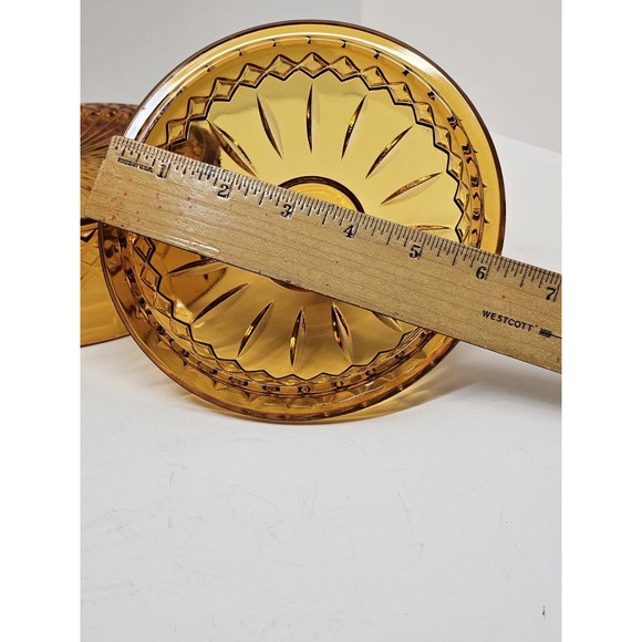 Vintage Amber Indiana Glass Candy Dish & Lid Pressed Glass Diamond Princess - Picture 11 of 14